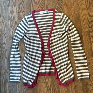 Anthro Sparrow Navy Striped Crochet Knit Detail Snap Cardigan Sweater